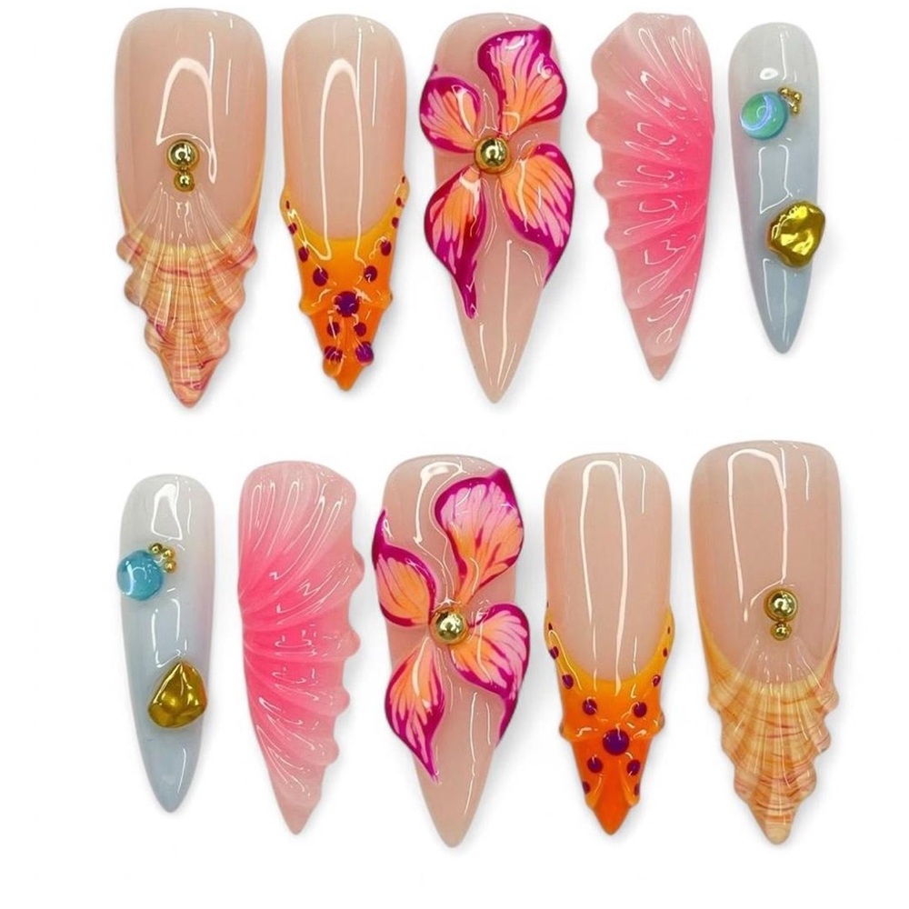 Floral Nail Art Set - Pink and Gold